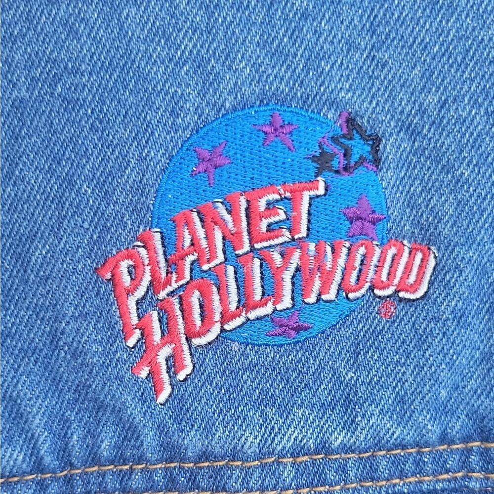 Vintage 90s Planet Hollywood St. Louis Denim Trucker Jacket Embroidered Logo - Picture 5 of 10